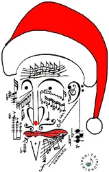 Père Noël musical - la tête du Père Noël dessinée en notation musicale et coiffée d