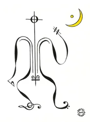 Silence - une figure dessinée en notation musicale avec la lune en arrière-plan