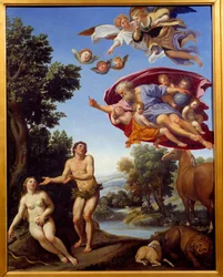 Dieu réprimande Adam et Ève, peinture de Domenico Zampieri (Domenichino), 1625, 0,95 x 0,75 m, Grenoble, musée des Beaux-Arts