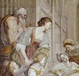 Histoire de Sainte Cécile : Mort de Sainte Cécile, (détail) Fresque