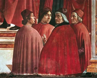 Histoires de la Vierge Marie : Annonciation à Zacharie, détail de Cristoforo Landino, Angelo Poliziano et Marsilio Ficino, c.1485-90 (fresque)