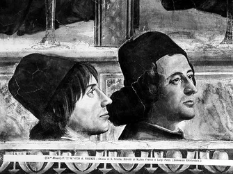 Portraits de Matteo Franco et Luigi Pulci (1432-84) du Cycle de la Vie de Saint François, c.1483