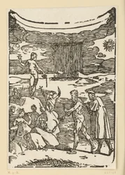 La découverte des métaux. Héphaïstos (Vulcain), muni d