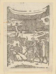 La découverte des métaux. Héphaïstos (Vulcain), muni d