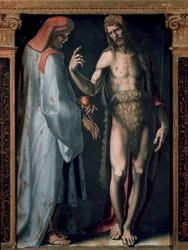 Triptyque de la Trinité, Détail panneau gauche : Saint Cosme et Saint Jean-Baptiste