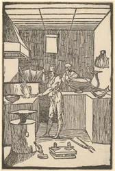 Vulcain à la forge lors de la fabrication de petits outils, planche 8 de la série « De la Pirotechnia »