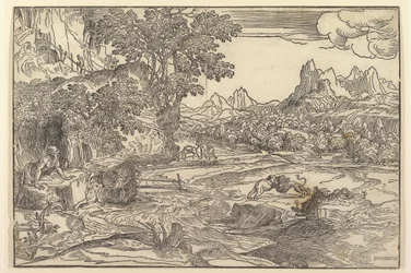 Paysage avec Saint Jérôme à gauche regardant vers le lion et l