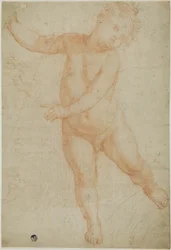 Putto posé sur la jambe droite (recto) ; Esquisse d