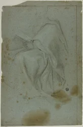 Figure masculine drapée assise avec un livre (recto) ; Deux femmes assises avec croquis de la main gauche (verso)