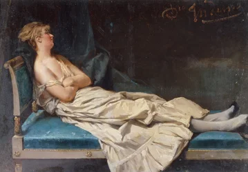Dame couchée sur une chasse longue (huile sur toile)