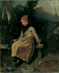Petite fille assise dans le jardin