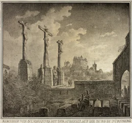 Cimetière Saint-Jean avec vue sur la ville de Nuremberg, extrait de la collection de bâtiments médiévaux mémorables en Allemagne
