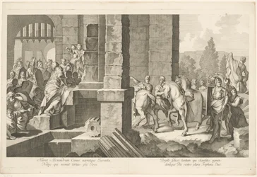 Cortège militaire entrant dans un bâtiment (Triomphe d
