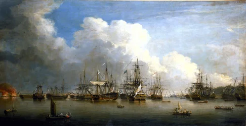 Guerre de Sept Ans (1756-1763) : La capture de la flotte espagnole à La Havane (Cuba), août et septembre 1762. Huile sur toile, milieu du XVIIIe siècle, par Dominic Serres (1722-1793)