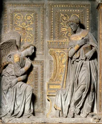Annonciation, haut-relief de Donato de Bardi, dit Donatello (vers 1386-1466), 1435, Chiesa di Santa Croce, Florence