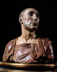 Portrait en buste du condottiere Niccolo da Uzzano (1359-1431). Sculpture en terre cuite par Donatello (1386-1466)