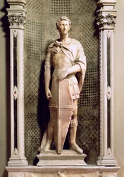 Saint Georges dans une niche avec un relief de saint Georges terrassant le dragon au-dessous (marbre)