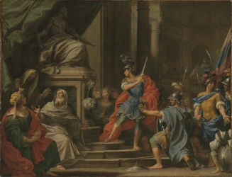Alexandre tranchant le nœud gordien (huile sur toile)