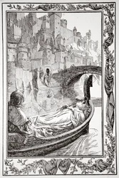 La barge flottait sur la rivière, 1905