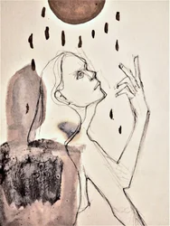 Portrait contemplatif sous la pluie
