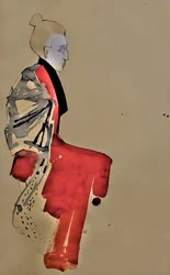 Femme en kimono rouge