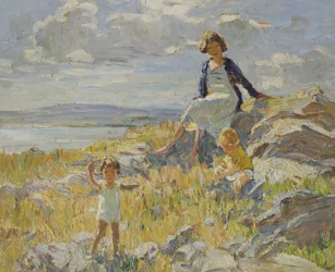 Une journée au bord de la mer (huile sur panneau)