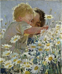 Bébé cueille des marguerites