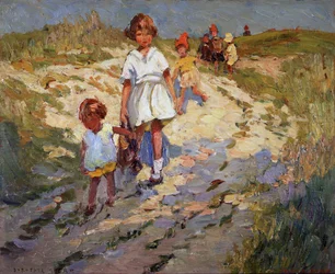 Dans les dunes (huile sur carton)