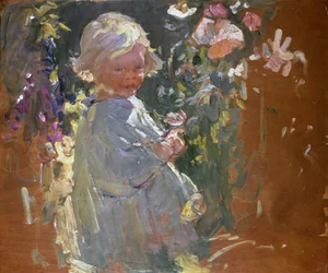 Cueillir des fleurs (huile sur carton)