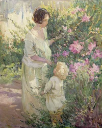 Cueillir des fleurs (huile sur toile)