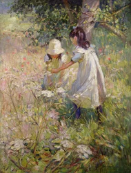Cueillette de fleurs sauvages (huile sur toile)