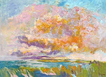 Ciel nuageux aux couleurs chatoyantes au coucher du soleil