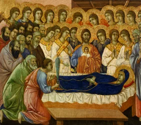 Dormitio Virginis (Le Sommeil éternel de la Vierge), détail de la Maestà du Retable de Duccio dans la cathédrale de Sienne