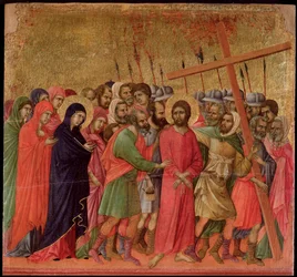 Passion : la montée au Calvaire. Retable de la Maestà