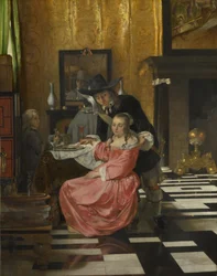 Un intérieur, avec une femme refusant un verre de vin, vers 1660