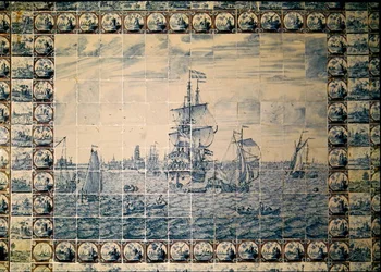 Panneau de carreaux de Delft de la salle de bain représentant une scène de navigation