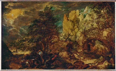 Paysage de nuit (peinture sur bois de chêne)