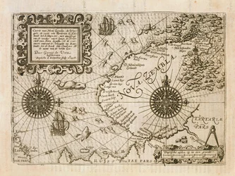 Carte de la nouvelle découverte de Nova Zembla, illustration de Diarium Nauticum, par Gerrit de Veer, 1598