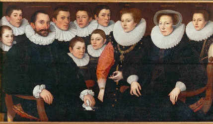 Famille protestante pleurant un fils mort (huile sur toile)