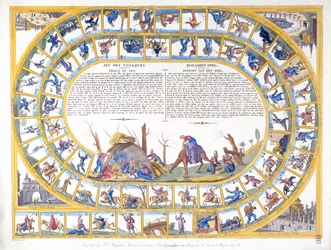 Le Jeu des Cosaques avec des illustrations de différents types de soldats russes, vers 1815-16
