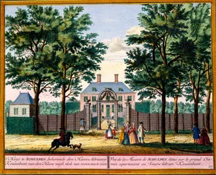 Vue de la maison Schulpen, de Het Zeganpralent Kennemerlant par Hendrick de Leth et Matthias Brouerius Van Nidek, publié vers 1700-30