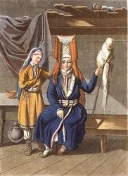 Femmes votyaks filant, gravé par Jegor Skotnikoff (1782-1843)