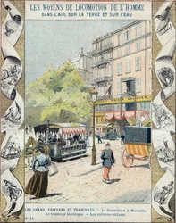 La Canebière à Marseille - le tramway électrique - les voitures réclament - illustration par E Letellier