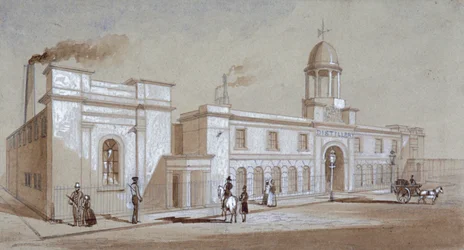 Vue de la distillerie de Grimble et Booth sur Albany Street, St Pancras, Londres, vers 1830