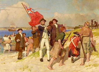 Débarquement du lieutenant James Cook à Botany Bay, 29 avril 1770 (peinture de E Phillips Fox)