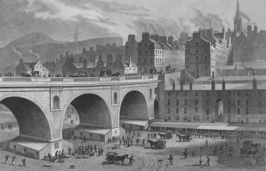 Marché de légumes et de poissons, de la Galerie Arc-en-ciel, Édimbourg, 1830
