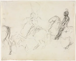 Scène de bataille avec des figures en armure à cheval (recto)