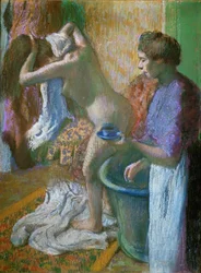 Petit déjeuner après le bain (pastel sur papier)