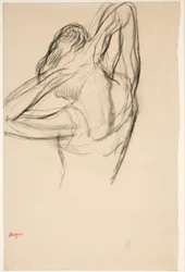 Danseuse, demi-corps, bras croisés derrière la tête, vers 1890