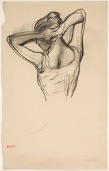 Danseuse arrangeant ses cheveux; demi-figure de profil à gauche, vue de dos